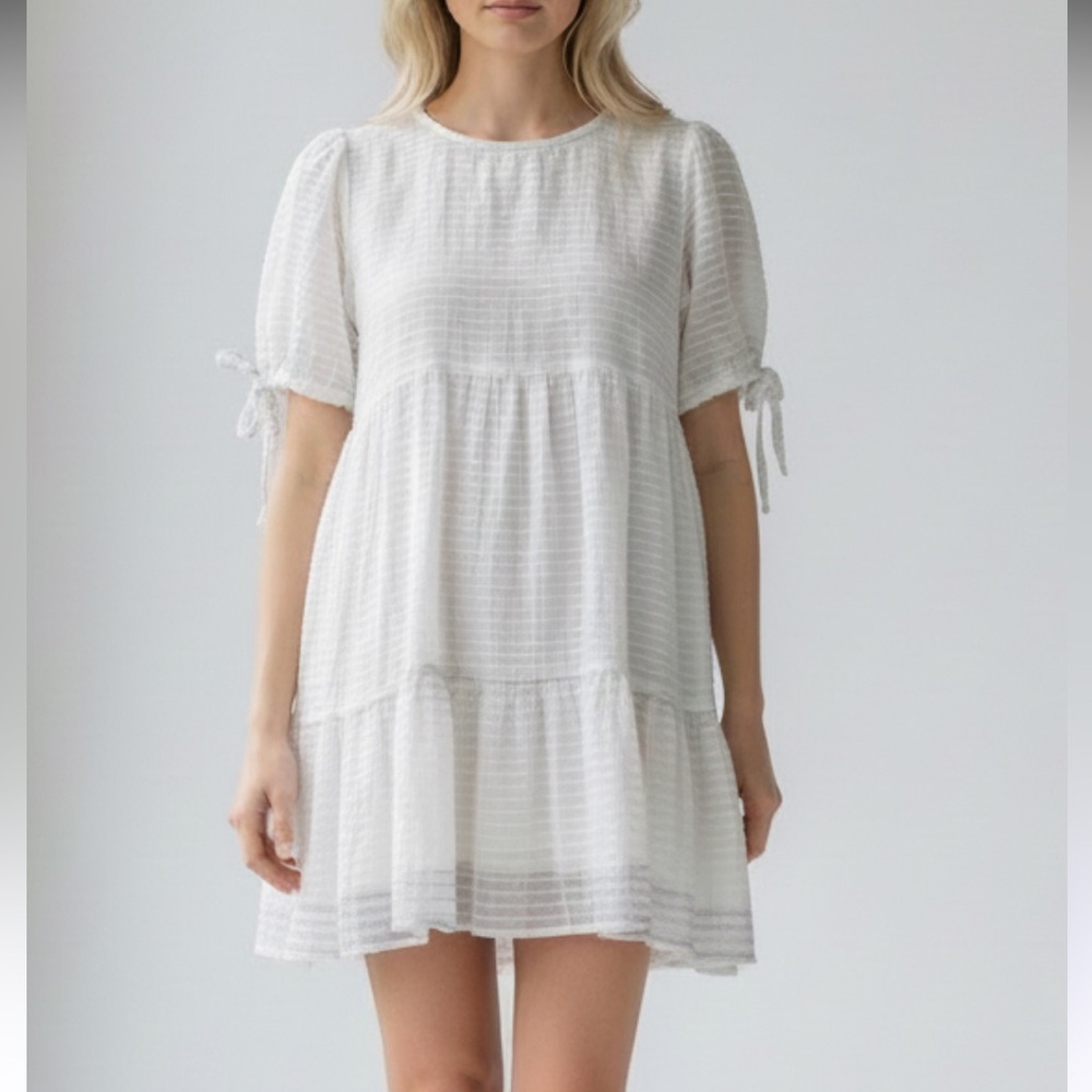 NWT Hayden LA White Dress Windowpane Tie Sleeve Babydoll Dress Women’s 2XL